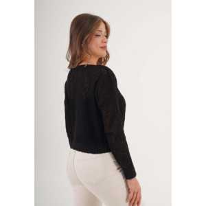 Blusa Negra de Punto al por Mayor con Cuello Ancho Estilo Casual - Product Image 2