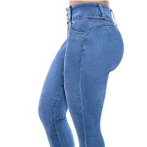 Womens High Waist Skinny Denim Pant Stretch Slim Fit Casual <b>Light</b> Blue Jeans Enzyme Washed Comfortable Everyday Fashion Wear - Product Image 5