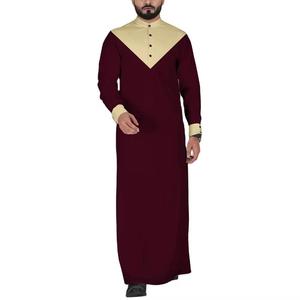 Vente en gros Caftan arabe personnalisé Dubaï pour homme Cafbe solide à manches longues Robe tissu personnalisé musulman islamique Thobe Jubba pour hommes - Product Image 1