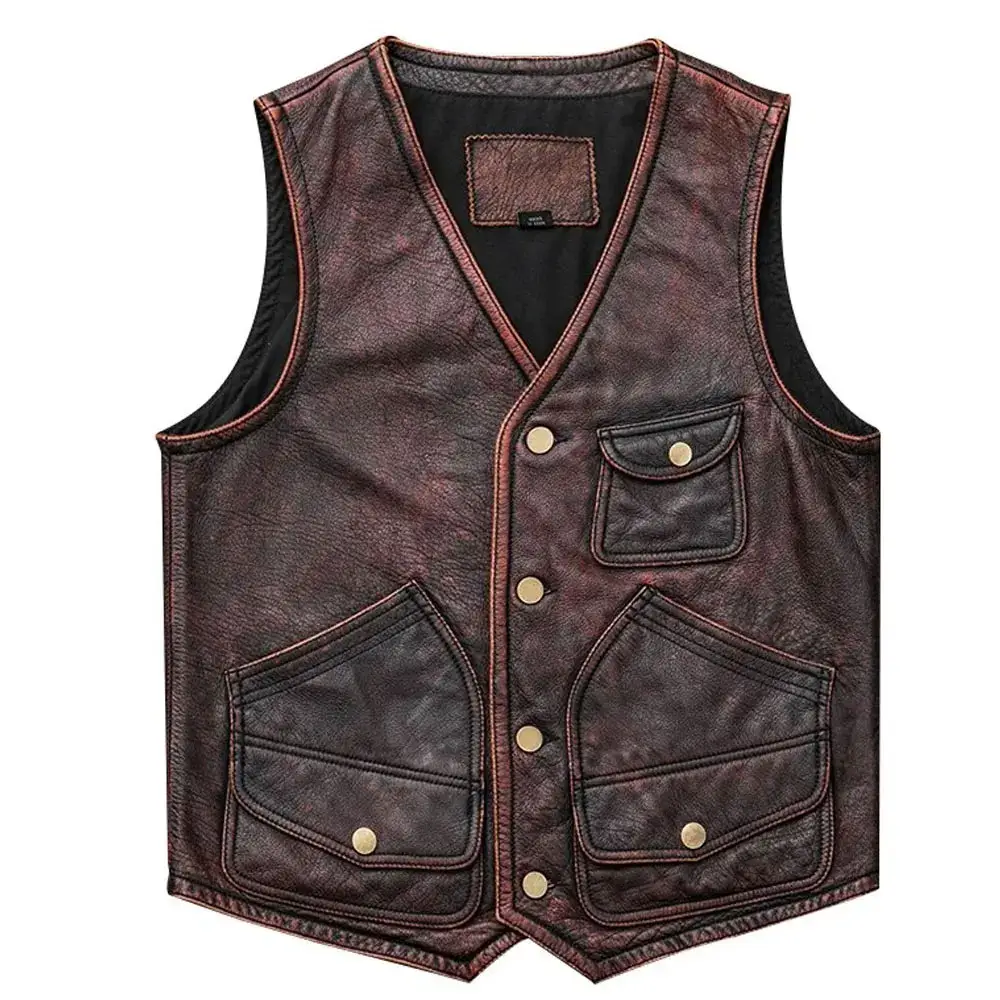 Breathable Customized Color Latest Price Men Biker Leather Vest Pakistan Manufacturer Unique Style Men Biker Leather Vest