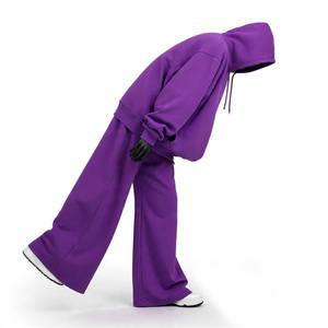 Venta al por mayor personalizado peso pesado algodón liso hombres chándal marca Logo gimnasio Jogger conjunto de dos piezas chándal - Product Image 3