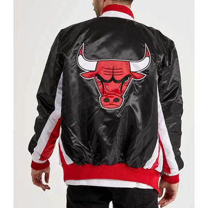 Veste de baseball en satin à panneaux personnalisés avec logos brodés, veste universitaire bombardier de sport unisexe pour hommes et femmes - Product Image 1