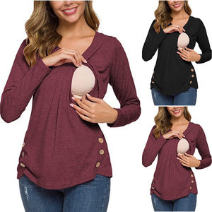 T-shirt d'<span class=keywords><strong>allaitement</strong></span> à manches longues et boutons pour femme, <span class=keywords><strong>haut</strong></span> décontracté pour grossesse et <span class=keywords><strong>allaitement</strong></span> - Product Image 2