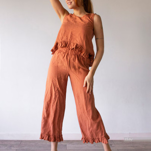 Vêtements en lin de qualité supérieure Pantalons et pantalons pour femmes élégantes Boho pour achat en gros - Product Image 3