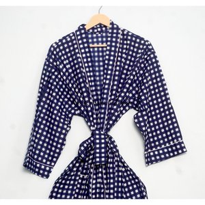 Albornoz de lujo 100% algodón, largo hasta el suelo, lavable y transpirable para mujer, batas kimono cortas personalizadas, estampadas a mano, naturales - Product Image 3