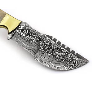 Couteau de chasse en acier damas fait à la main lame de survie en plein air de haute qualité OEM étui en cuir fixe poignée en os - Product Image 5