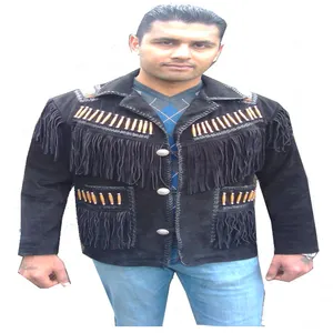 Black Cow Suede Leather Classic Suede Cowboy Vest With Fringe, Fringe Vest Leather Black Suede Cowboy Vests Western Style