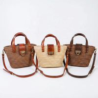 Sac fourre-tout décontracté en raphia tressé avec deux poignées, doublure en coton, sac à bandoulière portable, fermeture à fermoir, sac à bandoulière croisé, pour la plage et usage quotidien ANA