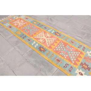 พรมวิ่งสไตล์ตุรกี ขนาด 2.7x9.3 ฟุต ลายต้นไม้และพืชสีน้ำเงิน พรมขนสัตว์วินเทจ - Product Image 2