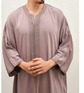 Marroquí festivo XXL Premium Lino bordado Thobe vestido tradicional hecho a mano para Hombres estilo étnico adulto tradicional musulmán - Product Image 2