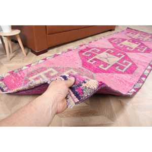 Vintage Turkish <b>Rug</b>, 3.1x10 ft <b>Runner</b> <b>Rug</b>, Pink Herki Moroccan <b>Rug</b> - Product Image 3