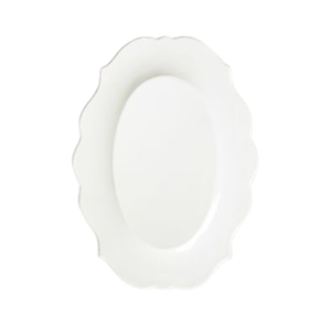 Plateau ovale en métal au design moderne, bord festonné blanc, plateau de service pour collations, vaisselle pour la maison et les restaurants - Product Image 1