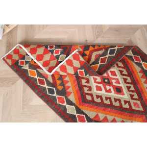 Turkish Kilim <b>Runner</b> Rug 2.7x13 ft (81x395 cm), Vintage <b>Red</b> Ombr Wool Rug - Product Image 5