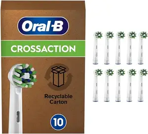 Oral-B Cross Action Electric Toothbrush Head with CleanMaximiser Technology, Removal, Pack of 10 Toothbrush Heads, White