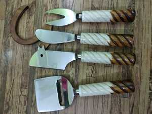 Comprar juego de mesa de fábrica directa Asas de resina de acero inoxidable Juego de cucharas para servir cubiertos 2 piezas Fabricante indio Acero espejado - Product Image 6