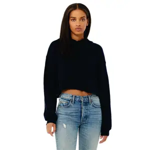 Rauwe Zoom Gevallen Schouder 52% Airlume Gekamd En Ring Gesponnen Katoen 48% Poly Fleece Navy Vrouwen Cropped Fleece Hoodie