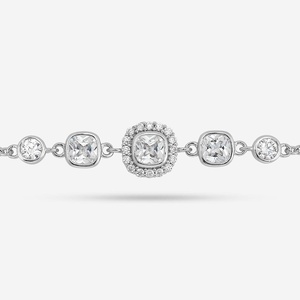 92.5 <b>Silver</b> Tennis <b>Bracelet</b> 188420 Rhodium Plated Princess Cut Diamond Pearl Key Shape Pattern Religious Style Charm <b>Bangles</b> - Product Image 4