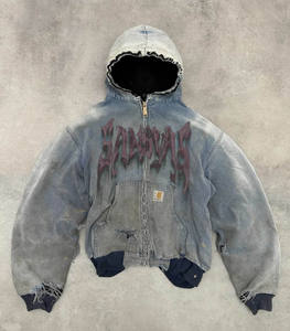 Sudadera con capucha de algodón 100% de 430 g/m² personalizada por el fabricante, estilo vintage con lavado ácido, efecto desgastado por el sol, corte holgado, cremallera con pedrería, para hombre, invierno - Product Image 1