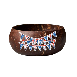 Bol en coquille de noix de coco fait à la main de haute qualité avec décor d'art imprimé pour le festival Americana du 4 juillet-cadeau unique - Product Image 1