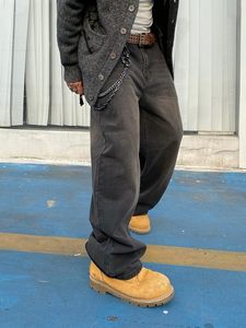 กางเกงยีนส์ขาบานสำหรับผู้ชาย, กางเกงยีนส์ฮิปฮอปกว้างกางเกงขายาวทรงหลวมลำลอง - Product Image 3