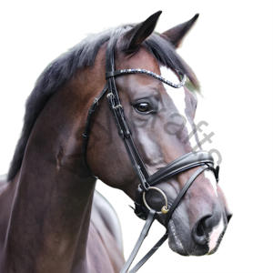 Brida elegante de Doma con banda para la nariz con manivela, tocado anatómico, banda para la frente de diamantes de imitación azul y correa Flash - Product Image 2