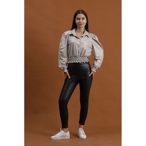 Blusa de Noche Elegante de Piel Sintética para Mujer TOPSHOW - Top de Fiesta Beige Piedra al por Mayor con Tela de Poliuretano para Eventos Formales - Product Image 6