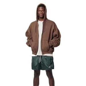 Sweat à capuche zippé intégral 100% coton personnalisé noir fermeture éclair respirant polaire Street Wear brodé uni teint sweat à capuche - Product Image 5