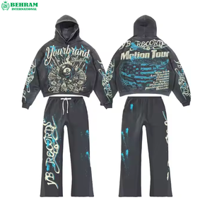 Ensemble de survêtements unisexes coupe classique, haute qualité, personnalisable, effet délavé, avec sweat à capuche et pantalon de survêtement en tissu éponge, avec logo - Product Image 2