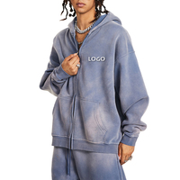 Sweat-shirts respirants en polaire polyester/coton brodés avec logo OEM pour hommes et femmes, style décontracté à fermeture éclair, coupe ample, effet délavé à l'acide