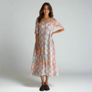 Vestido Midi Floral de Rayón con Botones, Elegante, Transpirable, con Cintura Natural, para Ocio y Club - Product Image 1
