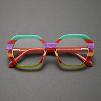 Lunettes optiques tendance en acétate à rayures arc-en-ciel, monture épaisse polie à la main, forme octogonale