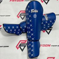 Protège-tibias Fairtex sur mesure entièrement imprimés, nouveau modèle bleu, protection professionnelle en cuir pour Muay Thai, Kickboxing et MMA
