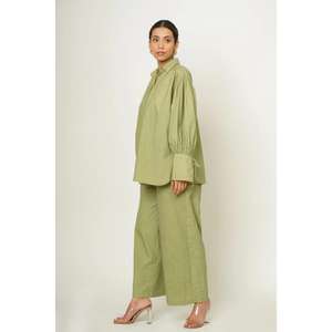 Ensemble coordonné pour femme en coton vert olive, style gothique, à motifs floraux paisley, chemise longue et pantalon large, décontracté, surdimensionné, deux pièces - Product Image 3