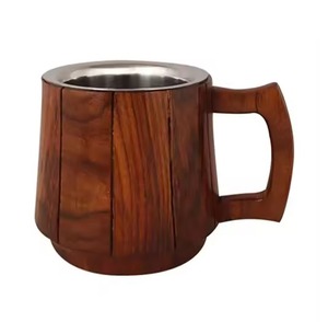 Excellente finition, tasse en bois et en métal fabuleuse, design isolé, convient à la fois au thé chaud et au café glacé - Product Image 6