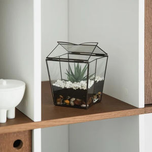 Best Export Quality <b>Clear</b> Glass <b>Vase</b> Planter with Unique Geometric Terrarium Design Black Finished Tabletop Decorations for Home - Product Image 4