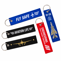 Porte-clés en tissu nylon tissé avec logo personnalisé, anneau métallique personnalisé, étiquette de vol pour cadeau d'aviation