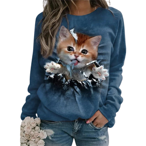 Sweat-shirt à manches longues vintage décontracté pour femmes motif de bande chaude tricoté respirant polyester/coton sweat à capuche numérique - Product Image 5