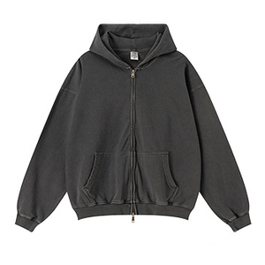 Sudadera con cremallera Heavyweight 100% algodón Fleece Hombres Zip up Hoodies Drop Shoulder Acid Wash Sudadera con capucha de moda para hombres - Product Image 2