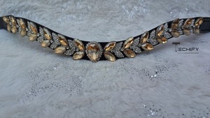 Bandeau de front de conception de feuille de cristal doré fait à la main de luxe pour cheval accessoire de bride en cuir élégant pour les spectacles équestres et l'équitation - Product Image 3