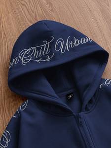 เสื้อฮู้ดแบบลำลองถักทรงหลวมสำหรับผู้ชายแขนยาวปักลายภาษาอังกฤษวินเทจปรับแต่งได้สำหรับฤดูหนาว - Product Image 4