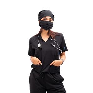 Uniforme d'infirmière moderne personnalisé à bas prix pour les femmes noir à manches courtes Design à la mode gommages d'infirmière pour les cliniques médicales porter - Product Image 5