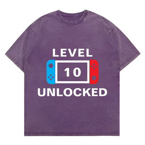 T-shirt d'<span class=keywords><strong>anniversaire</strong></span> de joueur personnalisé débloqué niveau jeux <span class=keywords><strong>vidéo</strong></span> coupe ample style décontracté motif imprimé polyester/coton tissu tricoté - Product Image 1