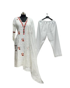 Georgette ethnique indienne Kurti avec broderie lourde travail Jaipuri coton tenue décontracté robe costume élégant avec Salwar pour les fêtes - Product Image 1