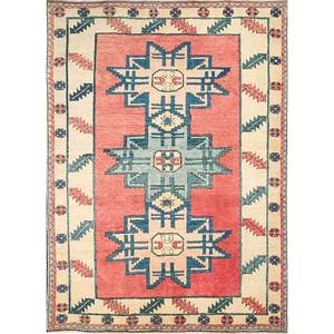 Alfombras de Lana Anudadas a Mano con Diseño Geométrico Nuray, 9x12, Rectangulares Abstractas para el Hogar, para Sala de Estar o Dormitorio, Modelo Pae-1188 en Rojo y Naranja - Product Image 1