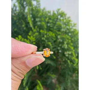 แหวนเพชรซิทรินทรงวงรีในทองคำ 14k - Product Image 3