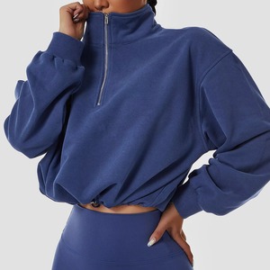 <b>Women</b> High Neck <b>Zip</b> Up Yoga Sweatshirt Pullover Long Sleeve Fitness Hoodie Loose Fit Workout <b>Top</b> - Product Image 2