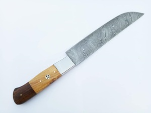 Hermoso patrón de acero de Damasco, cuchillo de Chef forjado a mano, funda de piel de vaca Tang completa, mango de palisandro, cuchillos de cocina compatibles con OEM - Product Image 4