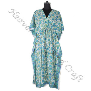 2025 caftanes largos africanos fabricante de ropa de mujer diseñador Kimono de algodón indio vestido caftán largo y corto estampado en bloque - Product Image 5