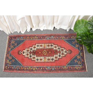 Turkish Kilim <b>Rug</b> 1.8 X 3.5ft Red <b>Black</b> Flat Weave Area <b>Rug</b> with Latex Backing Patchwork Pattern for Hallway or Room Decor - Product Image 1