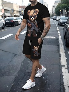 Ensemble short imprimé en 3D personnalisé pour hommes Ensemble de chemise short respirant d'été élégant 2025 Ensembles de t-shirts 100% coton - Product Image 4